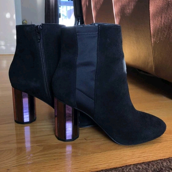 ALDO Black Suede Ankle Boots with Mirrored Block Heel - Picture 4 of 8